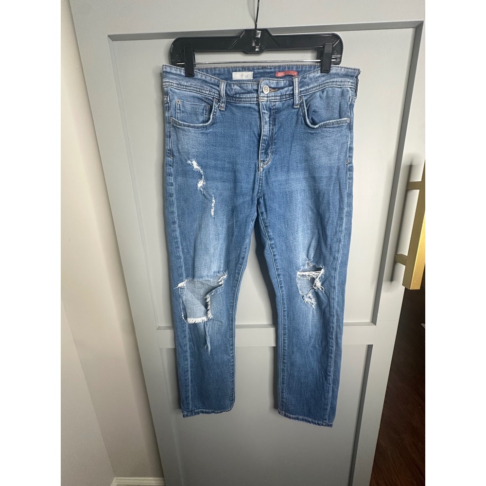 Pilcro and the Letterpress Womens Distressed Straight Leg Jeans Blue Size 30